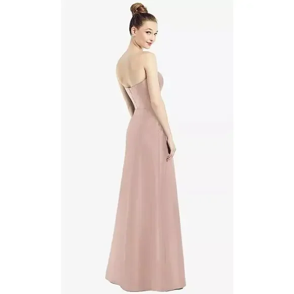 Alfred Sung Satin Twill Strapless Notch Dress Pockets in Toasted Sugar Size 16 - Picture 10 of 10